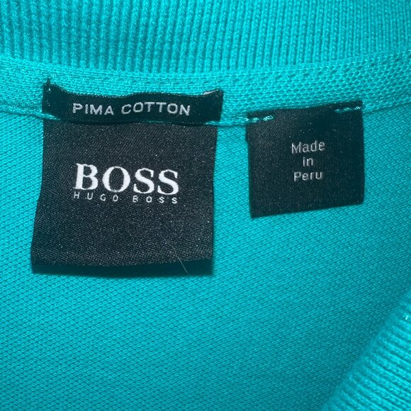 BOSS Hugo Boss Polo Shirt Men's XL Turquoise Pima Cotton Embroidered Logo - Picture 3 of 11